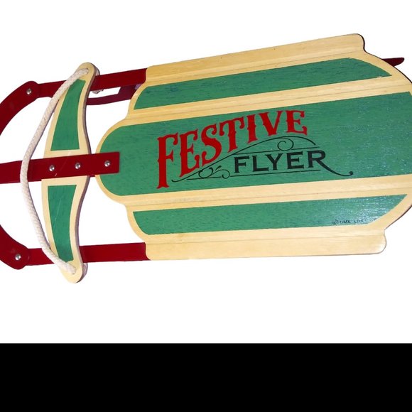 Hallmark Festive Flyer Sled Wood Metal Table Hanging Holiday Winter Decoration - Picture 1 of 4